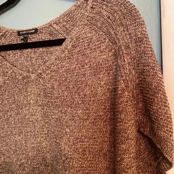 Eileen Fisher 100% linen brown knit high low short sleeve top size small - Picture 3 of 8